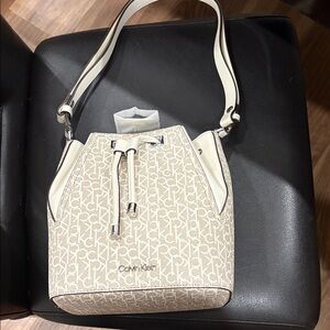 Calvin Klein Tan and Cream Monogram Shoulder Bag